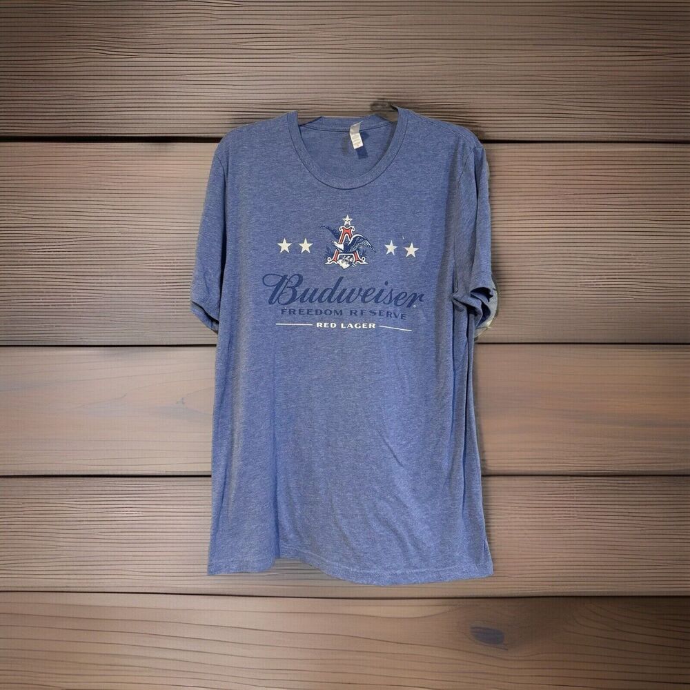Budweiser Freedom Reserve Red Lager Beer Shirt Mens XL Blue Bella Canvas Flaw